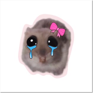 sad hamster with big eyes and a pink bow Posters and Art